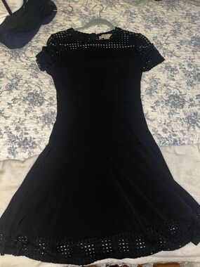 Michael Kors Women's Black Short Sleeve A-Line Dress with Eyelet